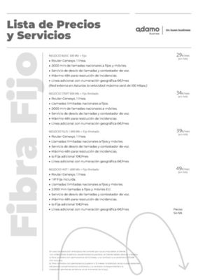 Ofertas de Informática y Electrónica en Tafalla | Lista de Precios y Servicios para Adamo Business de ADAMO | 17/8/2023 - 30/11/2023