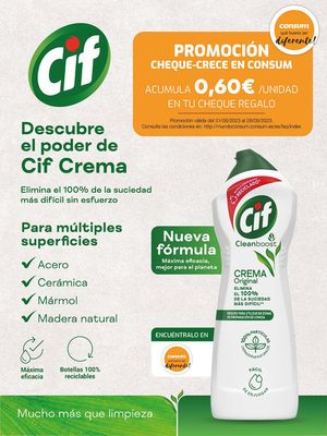 Ofertas de Hiper-Supermercados en Vera | Descubre el poder de Cif Crema de CIF | 31/8/2023 - 28/9/2023