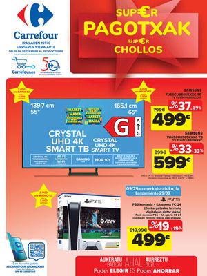 Ofertas de Hiper-Supermercados en Usurbil | CHOLLOS (TV, Tecnología, Hogar, textil) de Carrefour | 19/9/2023 - 10/10/2023