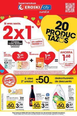 Ofertas de Hiper-Supermercados en Mutriku | 2. alea -50% deskontuarekin SUPERMERKATUAK EROSKI CITY de Eroski | 21/9/2023 - 4/10/2023