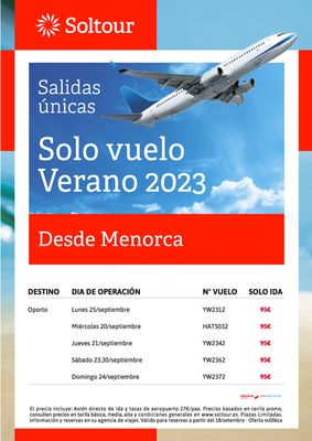 Ofertas de Viajes en Albacete | Solo Vuelo Desde Menorca de Soltour | 20/9/2023 - 30/9/2023