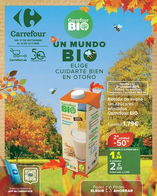 Ofertas de Hiper-Supermercados en Don Benito | BIO (Alimentación, Droguería/Perfumería, Cuidado del Hogar y Textil) de Carrefour | 27/9/2023 - 16/10/2023