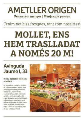Ofertas de Hiper-Supermercados en Sant Feliu | Mollet, ens traslladem a només 20m! de Ametller Origen | 1/10/2023 - 18/10/2023