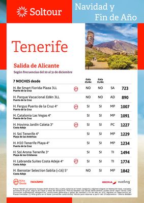 Ofertas de Viajes en L'Hospitalet de Llobregat | Tenerife - Salida de Alicante  de Soltour | 28/9/2023 - 31/12/2023