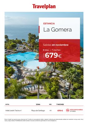 Ofertas de Viajes en Santander | Travelplan La Gomera de Travelplan | 2/10/2023 - 1/11/2023