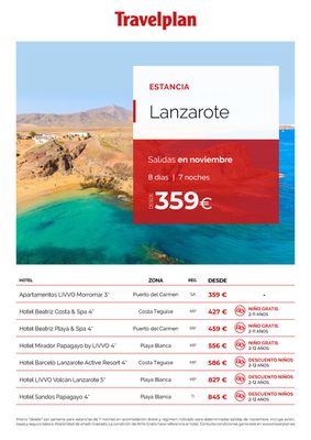 Ofertas de Viajes en Santa Coloma de Gramenet | Travelplan Lanzarote de Travelplan | 2/10/2023 - 1/11/2023