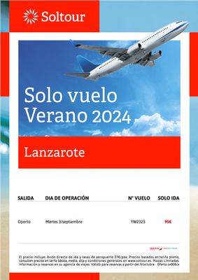 Catálogo Soltour | Solo Vuelo Desde Oporto a Lanzarote | 17/10/2023 - 31/8/2024