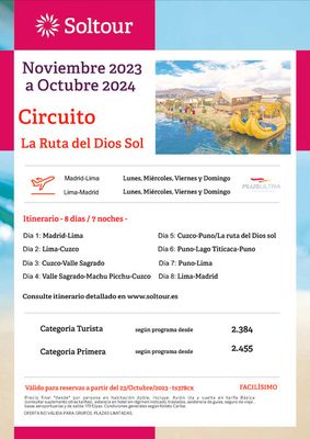 Catálogo Soltour | Circuitos Perú La Ruta del Dios Sol - 7 noches | 26/10/2023 - 1/10/2024