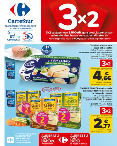 Ofertas de Hiper-Supermercados en Erandio | 3x2 (Alimentación, Drogueria, Perfumeria y comida de animales) de Carrefour | 21/11/2023 - 30/11/2023