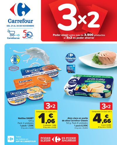 Ofertas de Hiper-Supermercados en Tegueste | 3x2 (Alimentación, Drogueria, Perfumeria y comida de animales) de Carrefour | 21/11/2023 - 30/11/2023