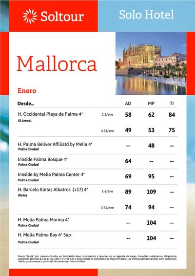 Ofertas de Viajes en Línea de la Concepción | Estancias Mallorca - Enero de Soltour | 24/11/2023 - 31/12/2023