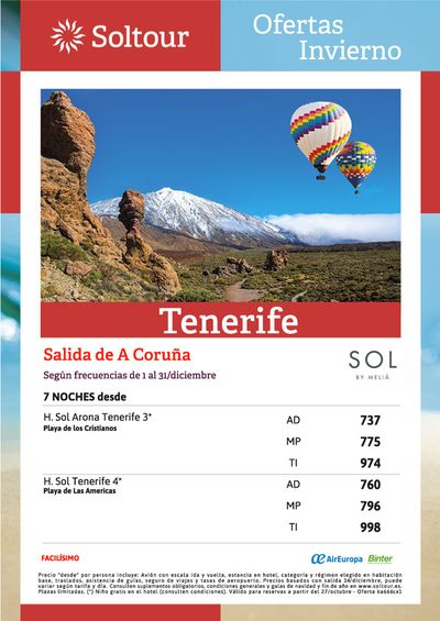 Ofertas de Viajes en Portugalete | Ofertas Invierno Tenerife - diciembre Hoteles Sol Melia de Soltour | 30/11/2023 - 8/12/2023