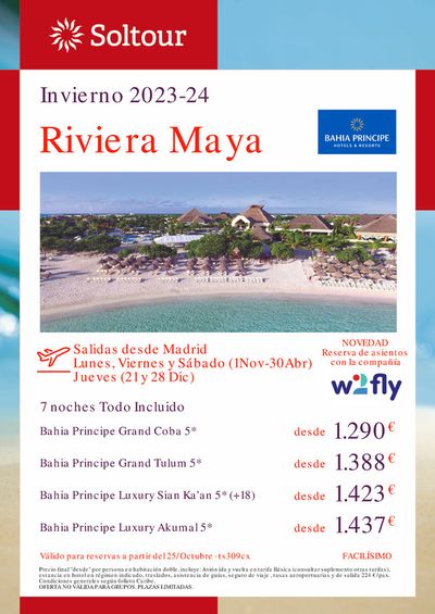 Ofertas de Viajes en Puerto de Sagunto | Invierno 2023-24 Riviera Maya de Soltour | 30/11/2023 - 28/12/2023