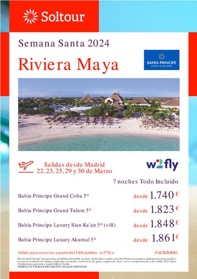 Ofertas de Viajes en Salou | Semana Santa 2024 Riviera Maya de Soltour | 5/12/2023 - 31/12/2023