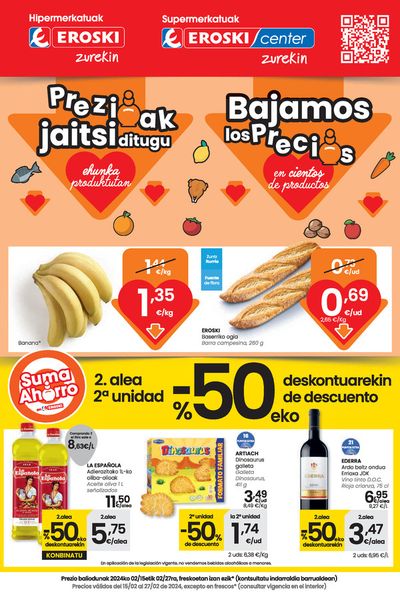 Ofertas de Hiper-Supermercados en Eibar | Prezioak jaitsi ditugu HIPERMERKATUAK EROSKI. de Eroski | 15/2/2024 - 28/2/2024