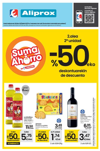 Ofertas de Hiper-Supermercados en Eibar | 2. alea -50% deskontuarekin ALIPROX. de Eroski | 15/2/2024 - 27/2/2024