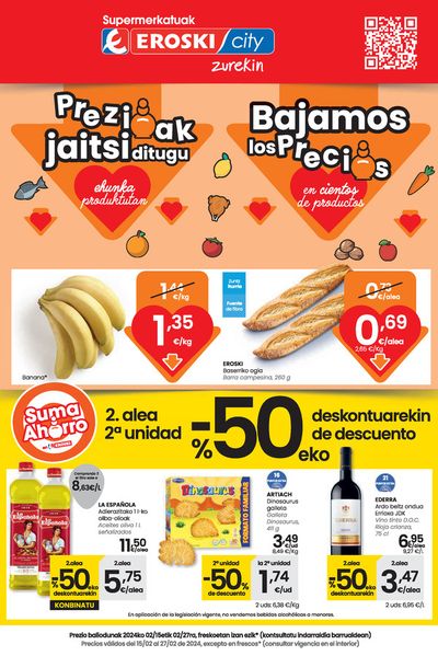 Ofertas de Hiper-Supermercados en Errenteria | Prezioak jaitsi ditugu SUPERMERKATUAK EROSKI CITY. de Eroski | 15/2/2024 - 28/2/2024