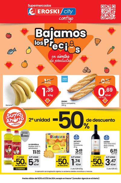 Ofertas de Hiper-Supermercados en Santoña | Bajamos los precios SUPERMERCADOS EROSKI CITY. de Eroski | 15/2/2024 - 28/2/2024
