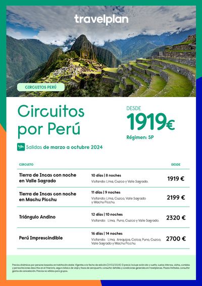 Ofertas de Viajes en Corella | Travelplan Peru de Travelplan | 23/2/2024 - 1/10/2024