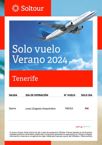 Ofertas de Viajes en Monóvar | Solo Vuelo Desde Oporto a Tenerife de Soltour | 26/2/2024 - 30/3/2024