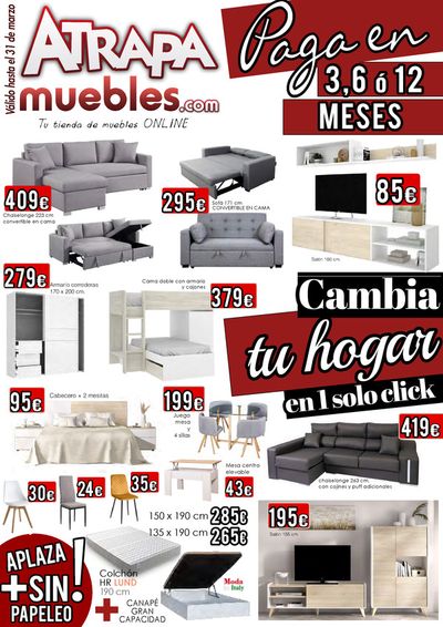 Ofertas de Hogar y Muebles en Paterna | Cambia tu hogar en solo un click de ATRAPAmuebles | 1/3/2024 - 31/3/2024