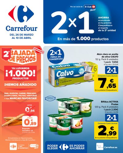 Catálogo Carrefour en Alcalá de Henares | 2X1 ACUMULACION CLUB (Alimentación) + 2ªud. Al -50% (Alimentación, Drogueria, Perfumeria y comida de animales) | 26/3/2024 - 10/4/2024