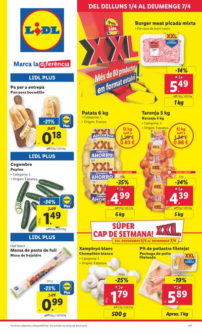 Catálogo Lidl en Premià de Mar | XXL ¡Más de 80 productos en formato ahorro! | 1/4/2024 - 7/4/2024