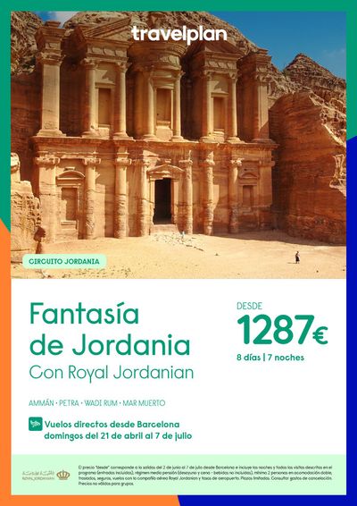Ofertas de Viajes en Cornellà | Travelplan Fantasía de Jordania desde 1287€ de Travelplan | 21/4/2024 - 7/7/2024