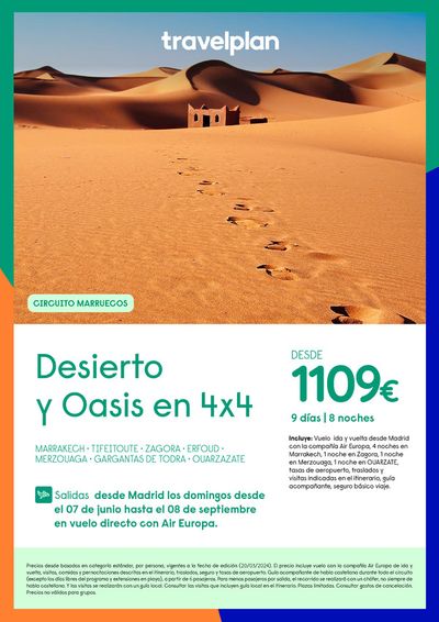 Ofertas de Viajes en Valencia | Travelplan Marruecos Desierto y Oasis en 4x4 de Travelplan | 7/6/2024 - 8/9/2024