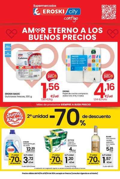 Ofertas de Hiper-Supermercados en Torrelavega | Amor eterno a los buenos precios SUPERMERCADOS EROSKI CITY. de Eroski | 4/4/2024 - 16/4/2024