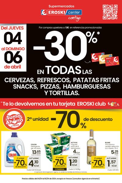 Ofertas de Hiper-Supermercados en Ibiza | 2a unidad -70% de descuento SUPERMERCADOS EROSKI CITY. de Eroski | 4/4/2024 - 16/4/2024