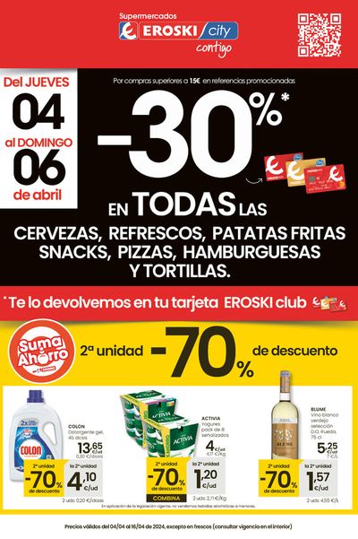 Ofertas de Hiper-Supermercados en Ibiza | 2a unidad -70% de descuento EROSKI CENTER. de Eroski | 4/4/2024 - 16/4/2024