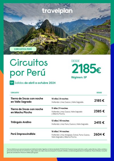 Ofertas de Viajes en San Bartolomé de Tirajana | Travelplan Circuitos por Perú de Travelplan | 15/4/2024 - 11/5/2024