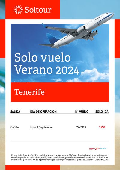 Ofertas de Viajes en Hinojosa del Duque | Solo Vuelo Desde Oporto a Tenerife de Soltour | 19/4/2024 - 30/4/2024