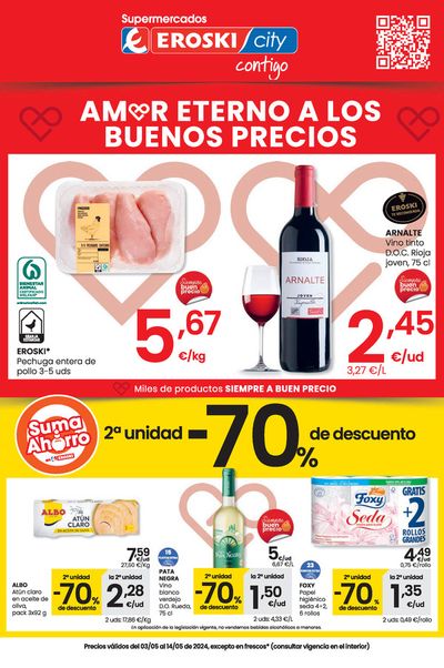 Ofertas de Hiper-Supermercados en Calatayud | Amor eterno a los buenos precios SUPERMERCADOS EROSKI CITY. de Eroski | 3/5/2024 - 14/5/2024