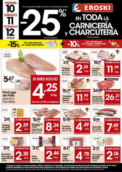 Catálogo Eroski en Santa Ponça | -25% en TODA la carnecería o charcutería | 8/5/2024 - 12/5/2024