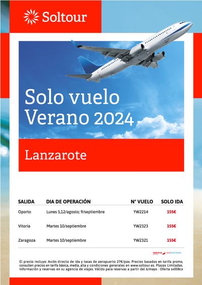 Ofertas de Viajes en El Puerto De Santa María | Solo Vuelo Desde Oporto a Lanzarote de Soltour | 8/5/2024 - 29/5/2024