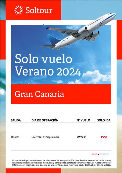 Ofertas de Viajes | Solo Vuelo Desde Oporto a Gran Canaria de Soltour | 8/5/2024 - 31/5/2024