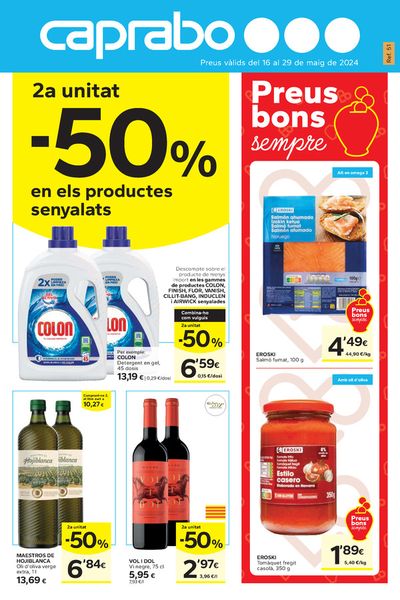 Ofertas de Hiper-Supermercados en Santa Coloma de Gramenet | 2a unitat - 50% de Caprabo | 16/5/2024 - 29/5/2024