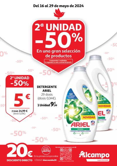 Ofertas de Hiper-Supermercados en Alcorisa | 2ª unidad -50% en una gran selección de productos de Alcampo | 16/5/2024 - 29/5/2024