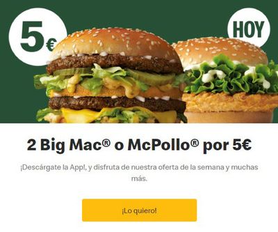 Ofertas de Restauración en Puerto Lumbreras | 2 Big Mac® o McPollo® por 5€ de McDonald's | 21/5/2024 - 24/5/2024