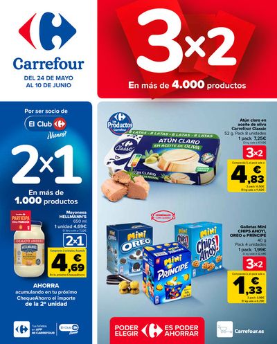 Catálogo Carrefour | 3x2 (Alimentación, Drogueria, Perfumeria y comida de animales) + 2X1 ACUMULACION CLUB (Alimentación) | 24/5/2024 - 10/6/2024