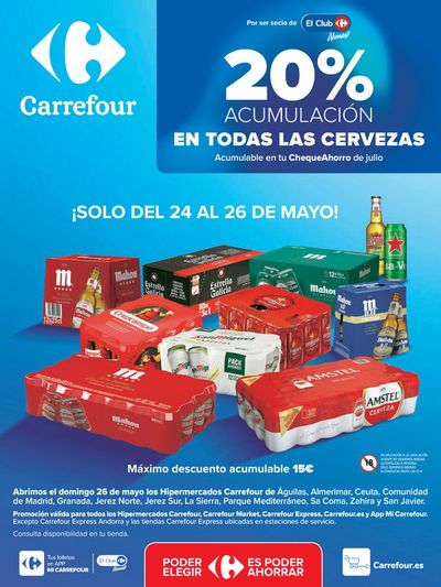 Ofertas de Hiper-Supermercados | 20% CLUB CERVEZAS de Carrefour | 24/5/2024 - 26/5/2024