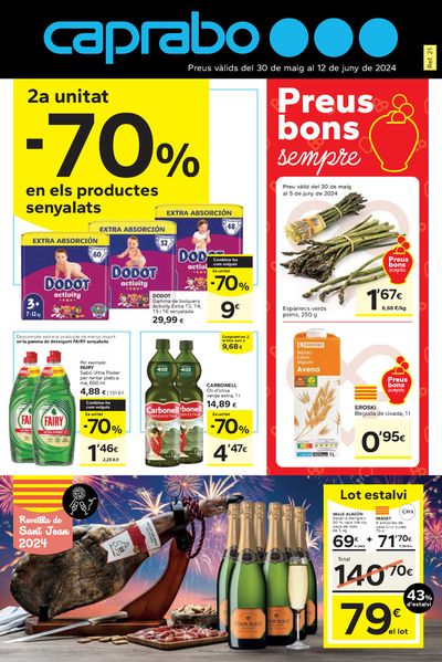Ofertas de Hiper-Supermercados en Riera de Gaià | 2a Unitat -70% de Caprabo | 30/5/2024 - 12/6/2024