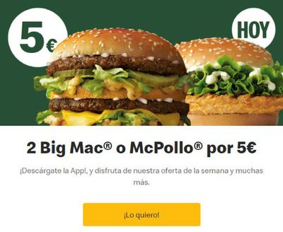 Ofertas de Restauración en Mollina | 2 Big Mac o McPollo por 5€ de McDonald's | 25/6/2024 - 30/6/2024