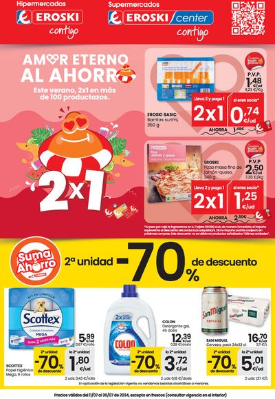 Ofertas de Hiper-Supermercados en Calahorra | Amor eterno al ahorro HIPERMERCADOS EROSKI. de Eroski | 11/7/2024 - 31/7/2024