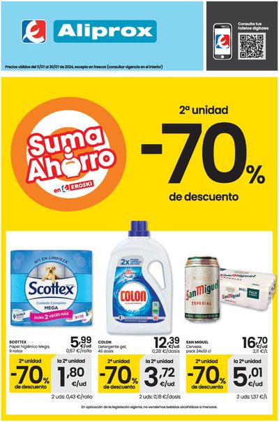 Ofertas de Hiper-Supermercados en Alameda | 2a unidad -70% de descuento ALIPROX. de Eroski | 11/7/2024 - 30/7/2024
