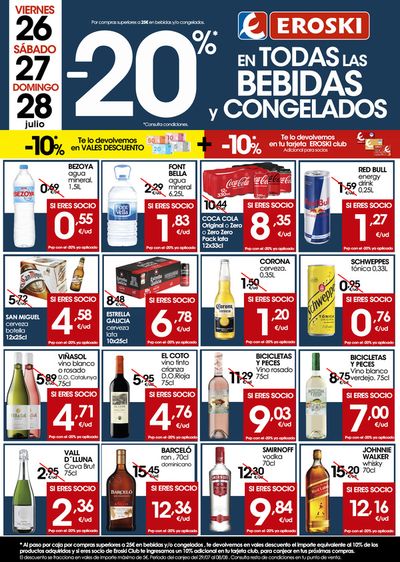 Catálogo Eroski en Ferreries | -20% en TODAS las BEBIDAS y CONGELADOS | 25/7/2024 - 28/7/2024
