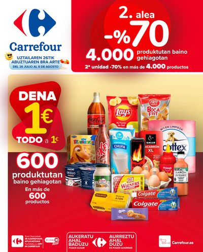 Ofertas de Hiper-Supermercados en Valle de Trápaga-Trapagaran | 2ªud. Al -70% / TODO 1€ de Carrefour | 26/7/2024 - 8/8/2024