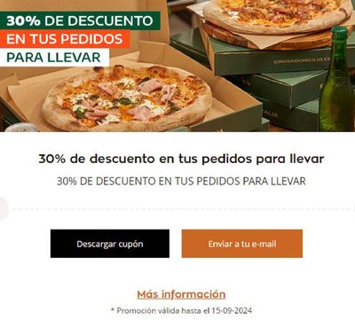 Ofertas de Restauración en Mancha Real | 30% de descuento en tus pedidos para llevar de Ginos | 19/8/2024 - 15/9/2024